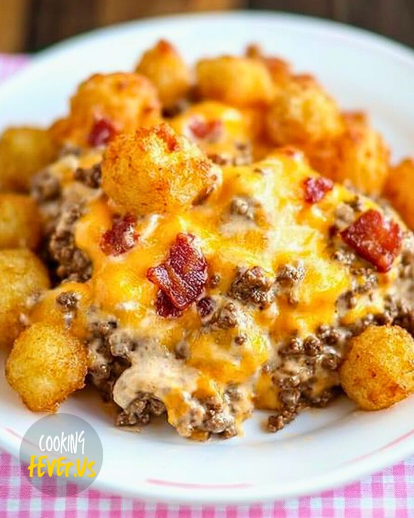 Making Bacon Cheeseburger Tater Tot Casserole