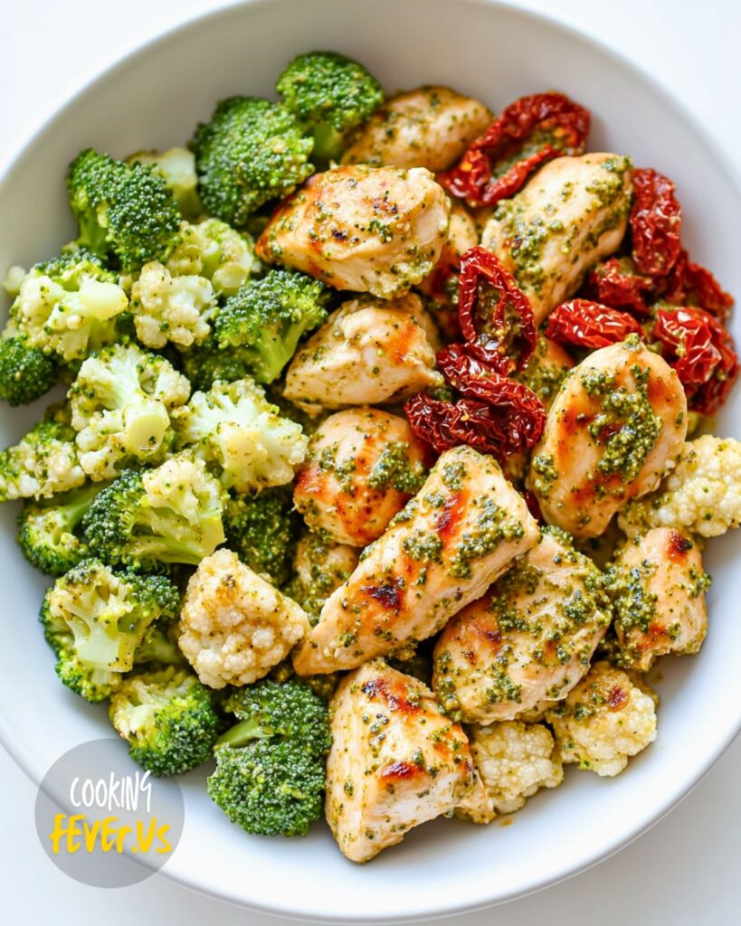 Serving Basil Pesto Chicken and Veggies