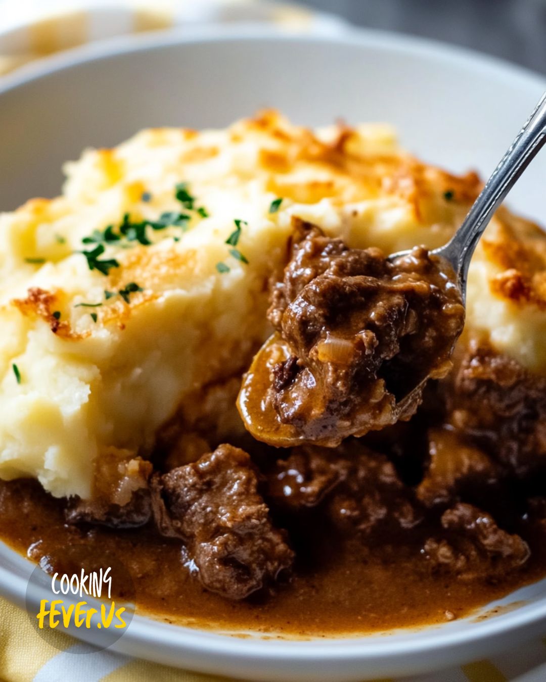 Beef Stroganoff Cottage Pie with Crispy Parmesan