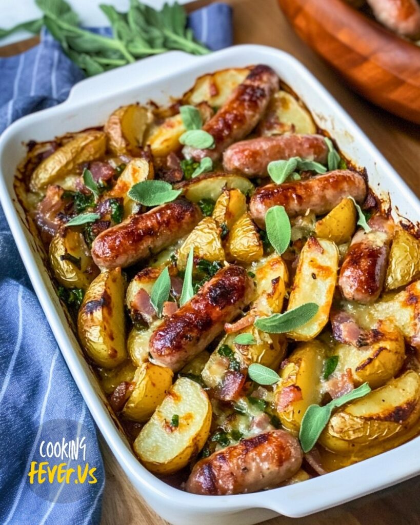 Making Bratwurst And Potato Casserole