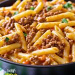 Cheesy Penne With Garlic Butter Ground Beef Recipe