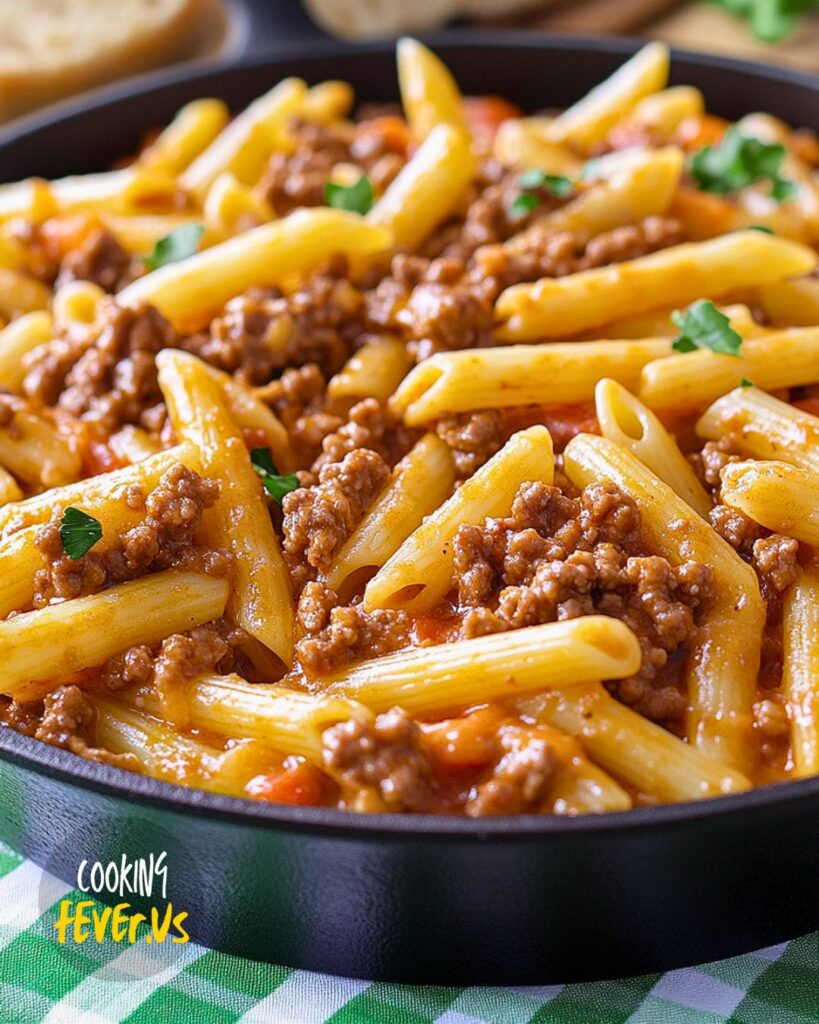 Cheesy Penne With Garlic Butter Ground Beef Recipe