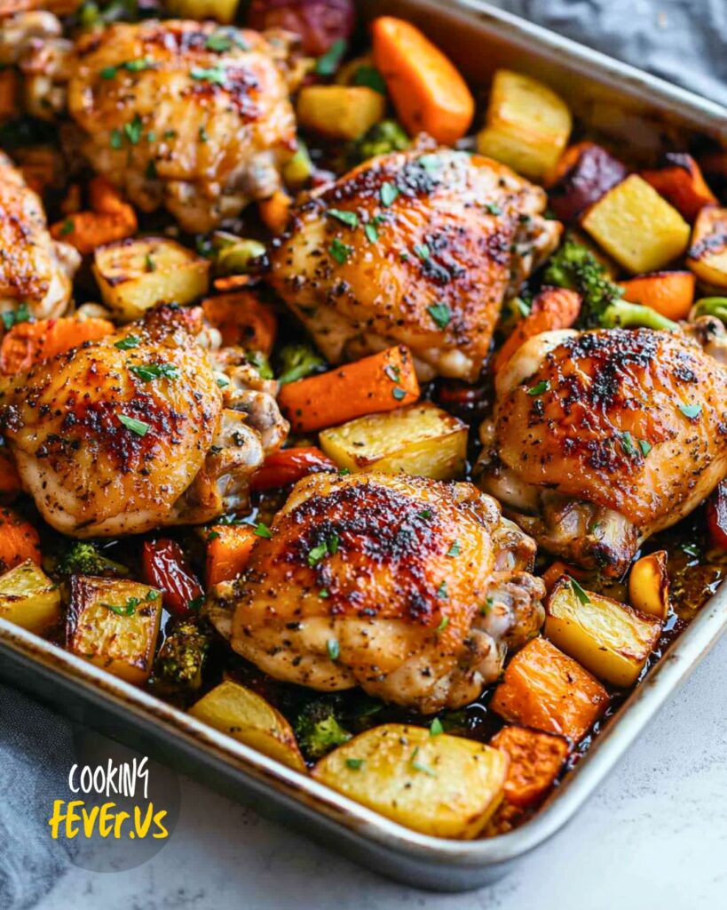 Chicken Thighs and Veggie Sheet Pan Bake recipe