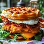 Chicken Waffle Burger With Egg & Maple Glazed Bacon Recipe