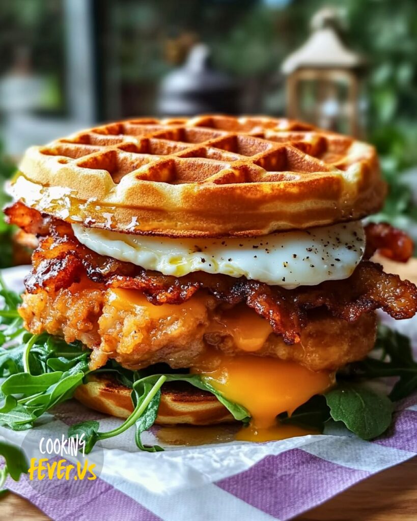 Chicken Waffle Burger With Egg & Maple Glazed Bacon Recipe