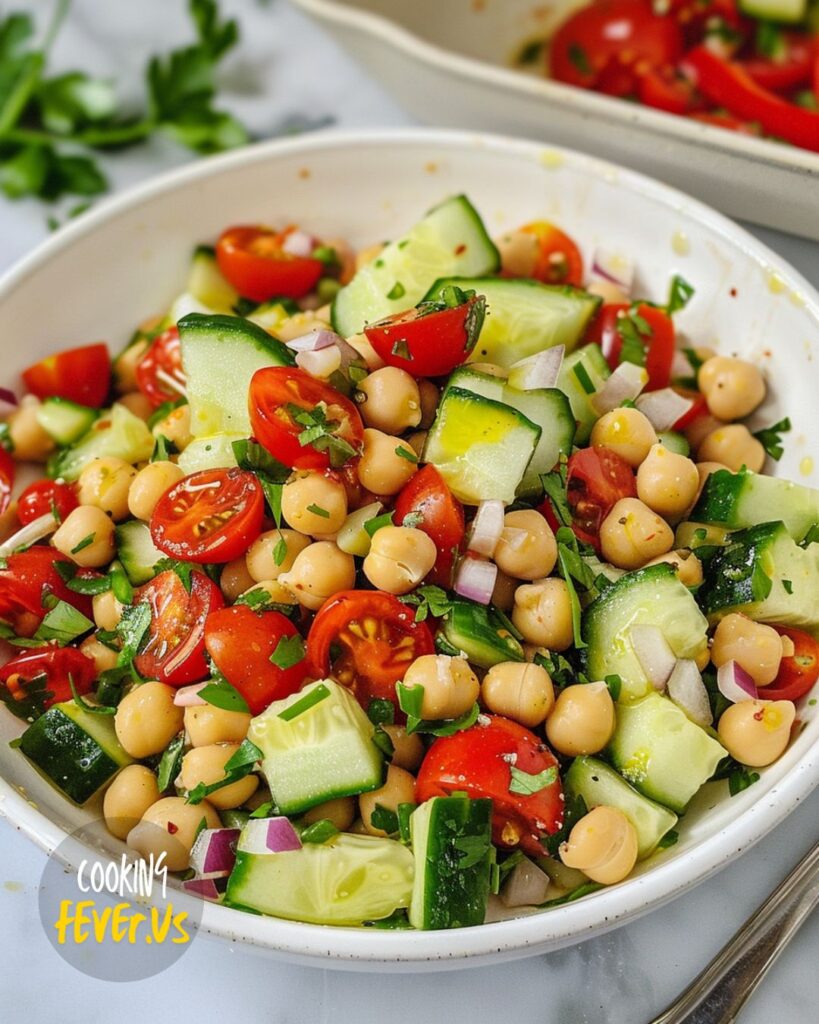 serving Chickpea Tomato Cucumber Salad