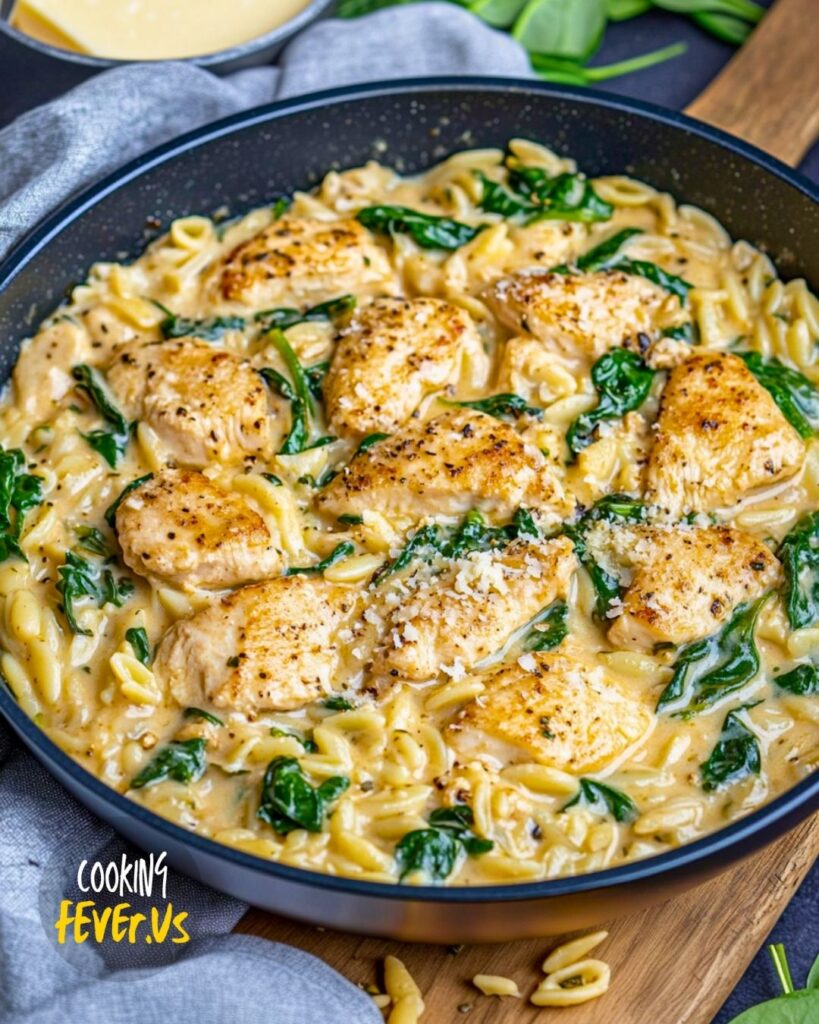 Making Creamy Parmesan Chicken And Orzo Skillet