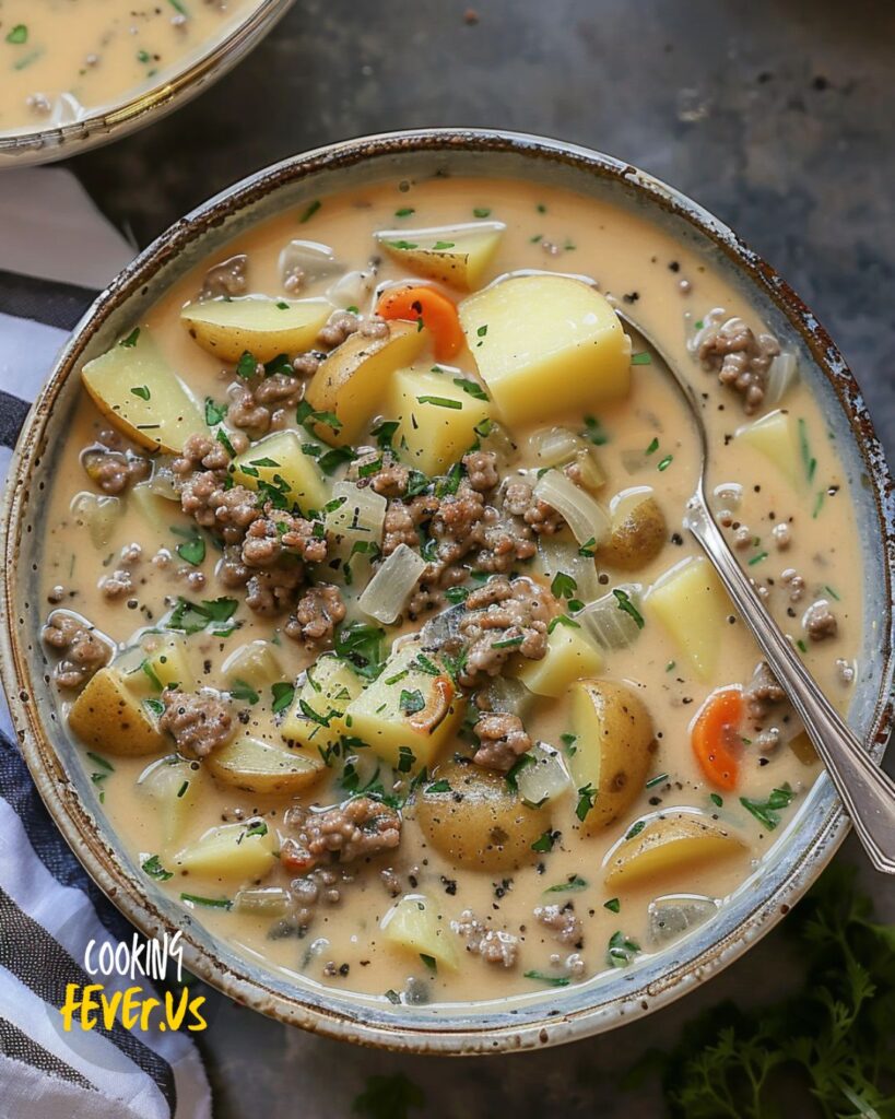 Serving Creamy Potato & Hamburger Soup