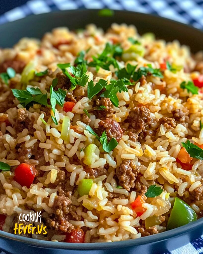 Making the Dirty Rice with Ground Beef