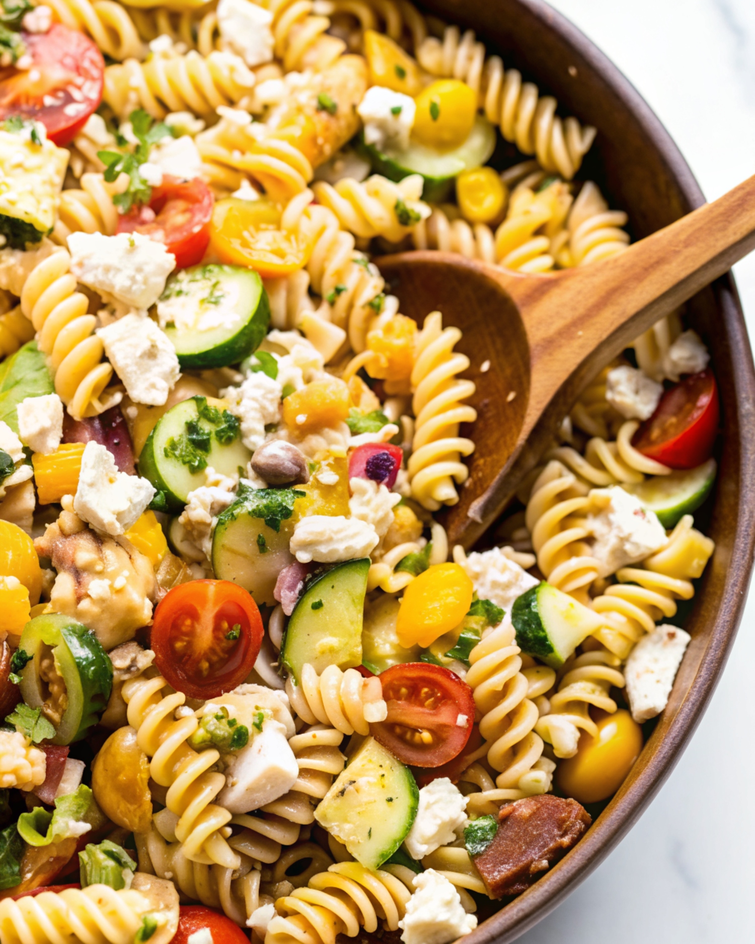 Making Greek Chicken Pasta Salad