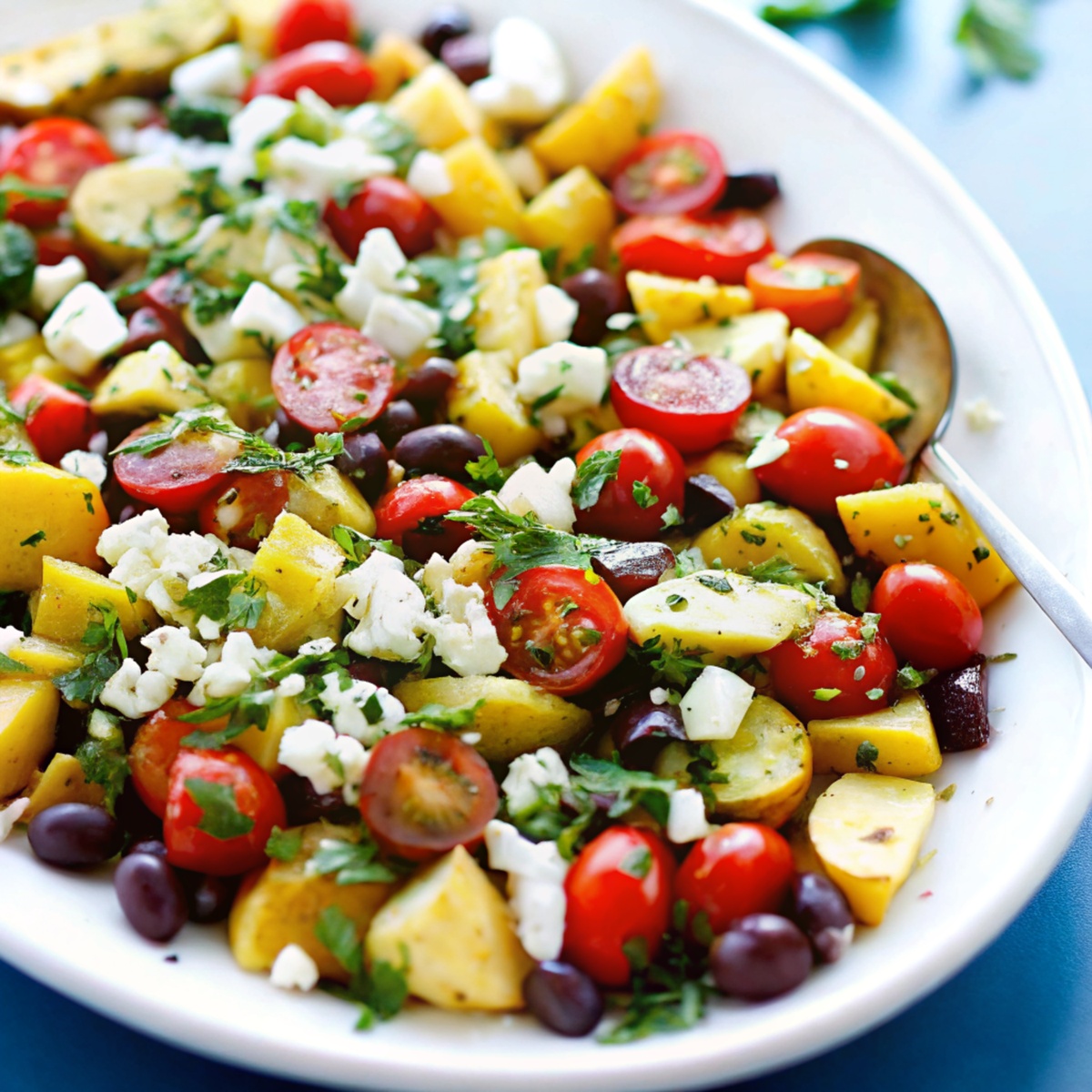 Making Greek Potato Salad With Feta