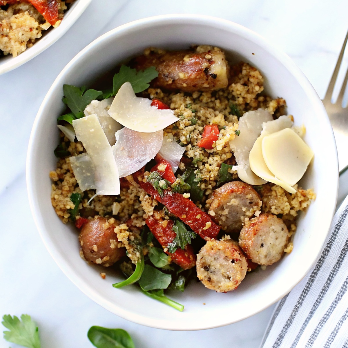 Making Italian Chicken Sausage Quinoa Casserole