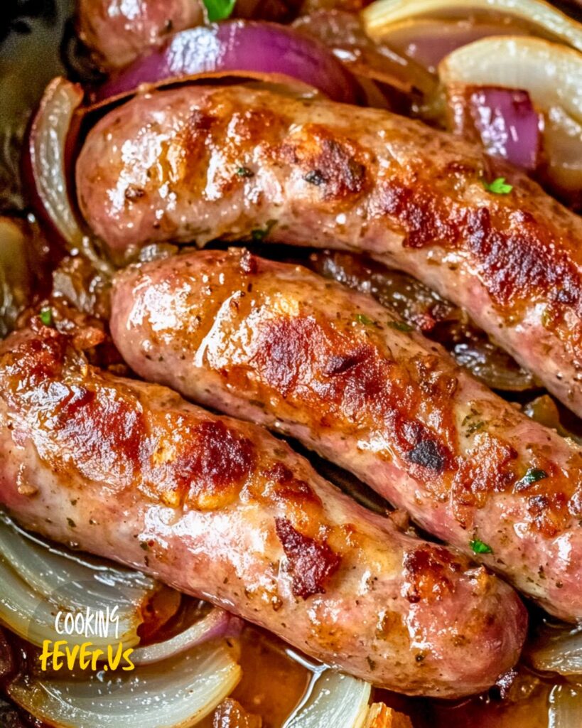 Serving Oven Baked Brats With Roasted Onions