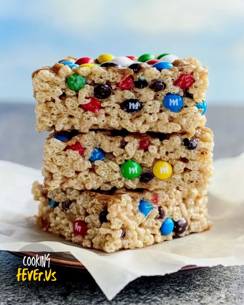 Serving Rice Krispie Treats with M&Ms