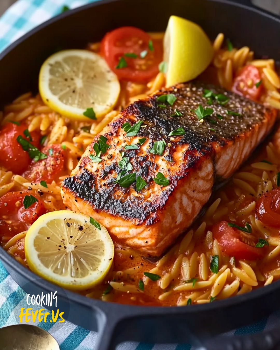 Making Salmon With Creamy Tomato Orzo