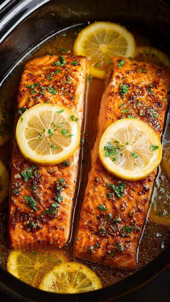 Slow Cooker Lemon Butter Salmon