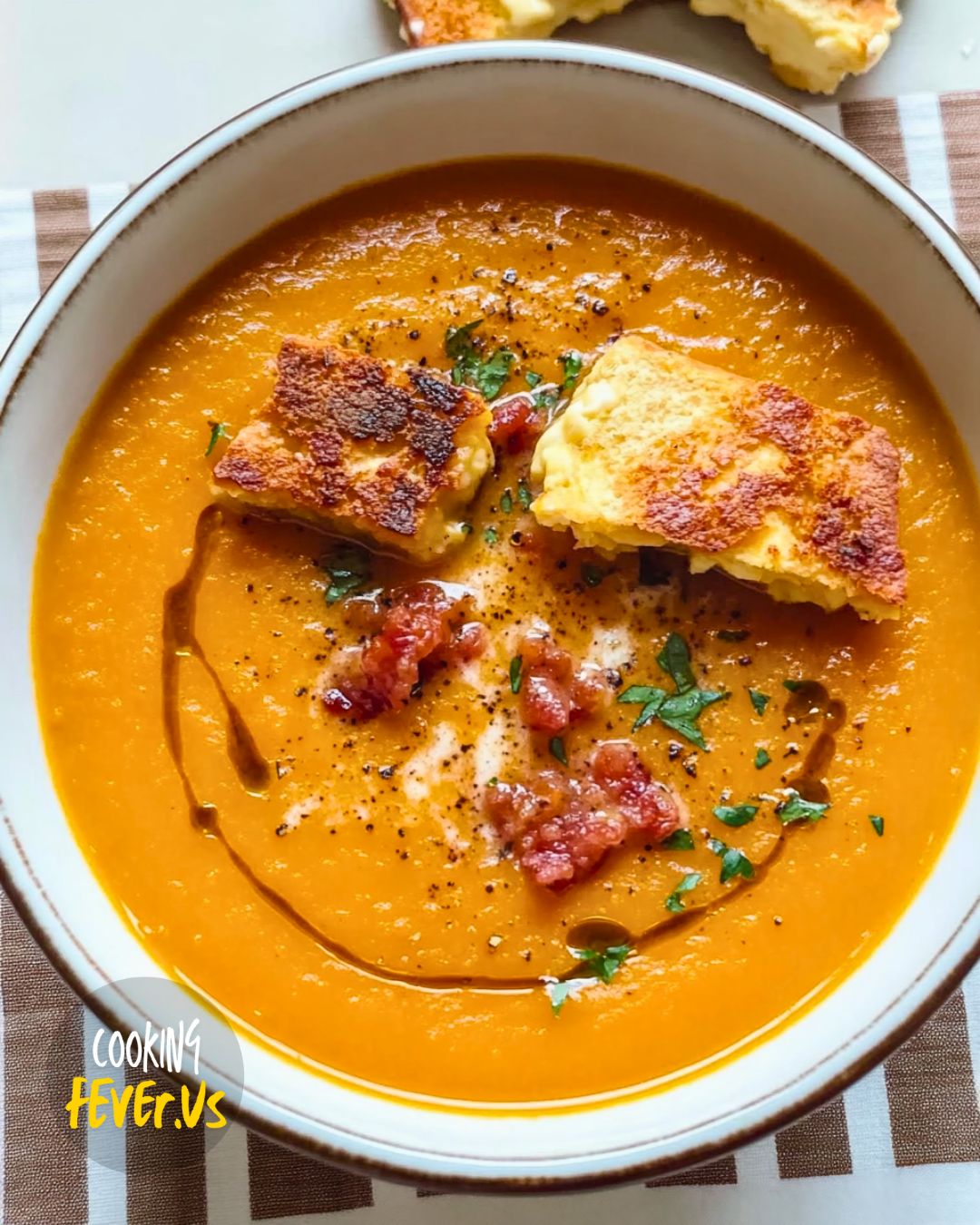 Spicy Pumpkin Soup & Grilled Cheese Croutons Recipe