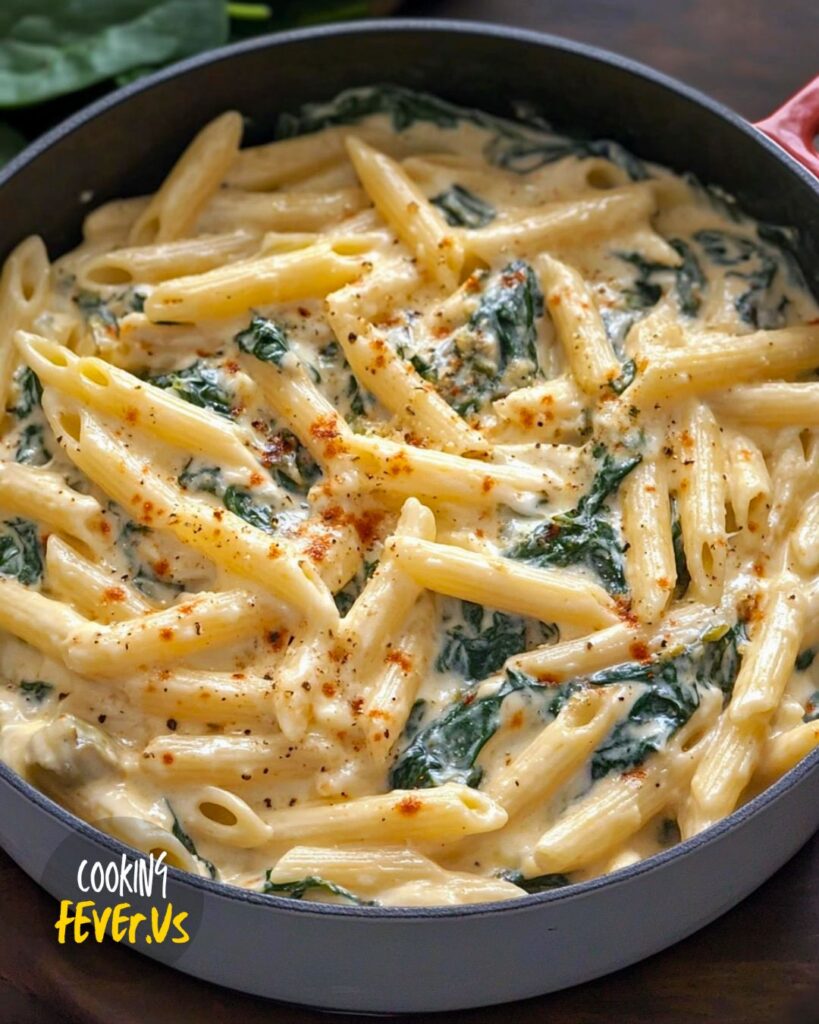 Serving Spinach Artichoke Penne Pasta 