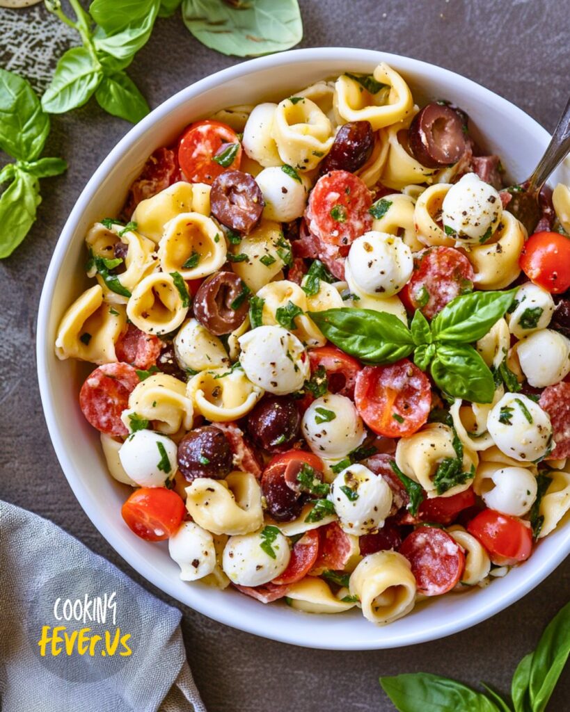 Serving Tortellini Pasta Salad With Italian Dressing