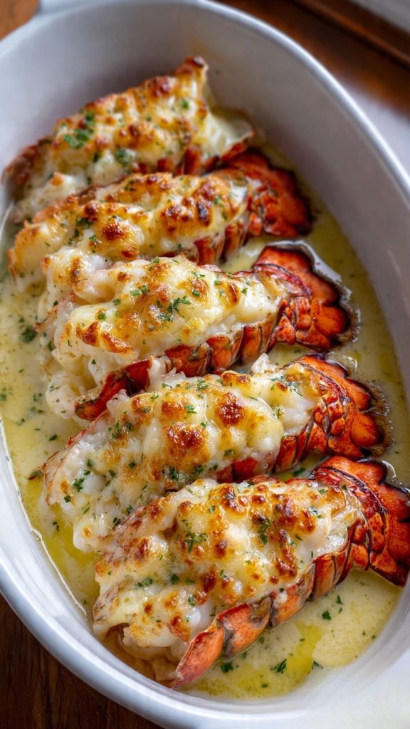 Broiled Lobster Tails In Creamy Garlic Butter Sauce