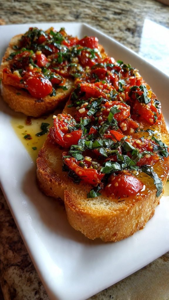 Tomato Basil Garlic Bread | Light Mediterranean Flavor